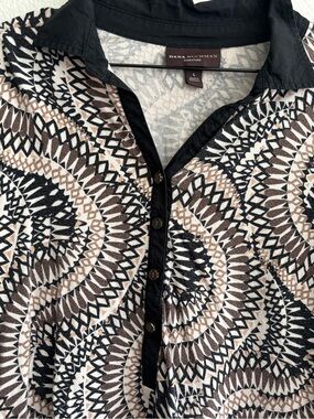 Dana Buchman Black, White & Brown Geometric Button-Down Top